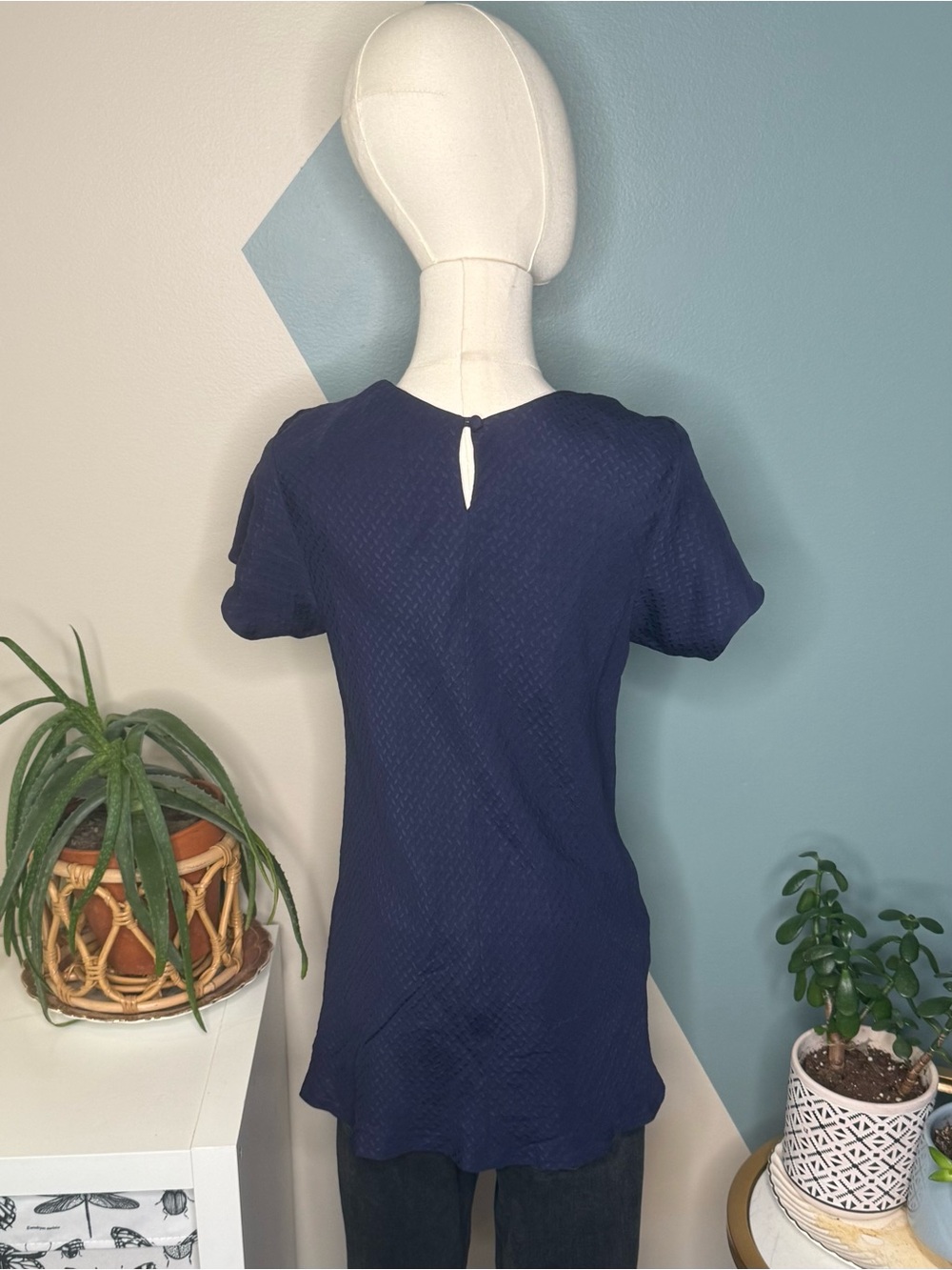 Shoshanna Silk Navy Petal Collar Jacquard Blouse Medium - Picture 6 of 12